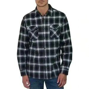 Jachs Mens Flannel Shirt Button Front Long Sleeves Plaid Black White Medium